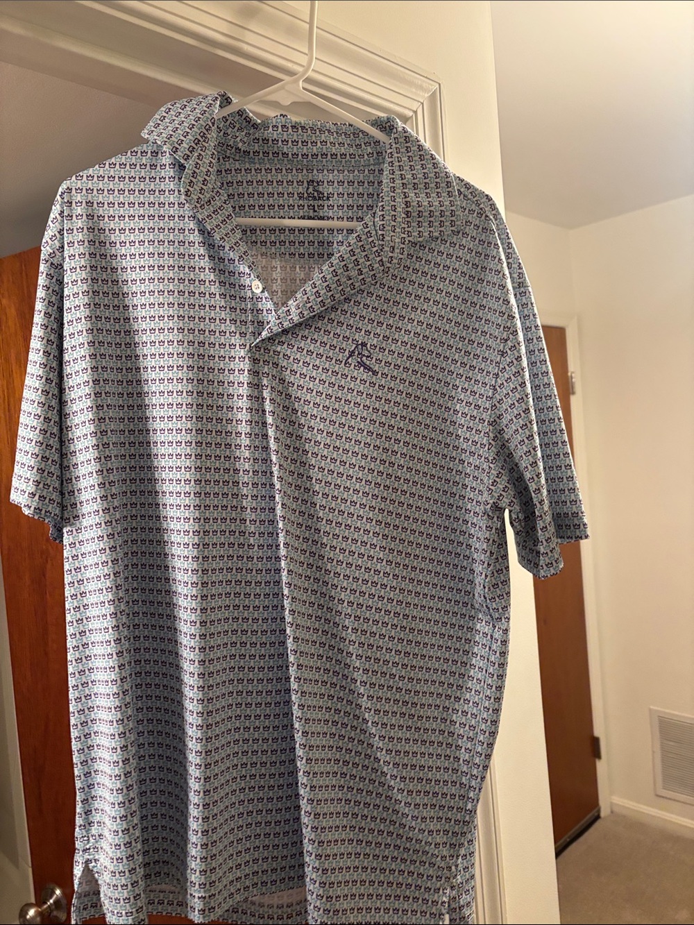 Rhoback Men's Geo-Print Short Sleeve Polo in Light Blue and Navy
